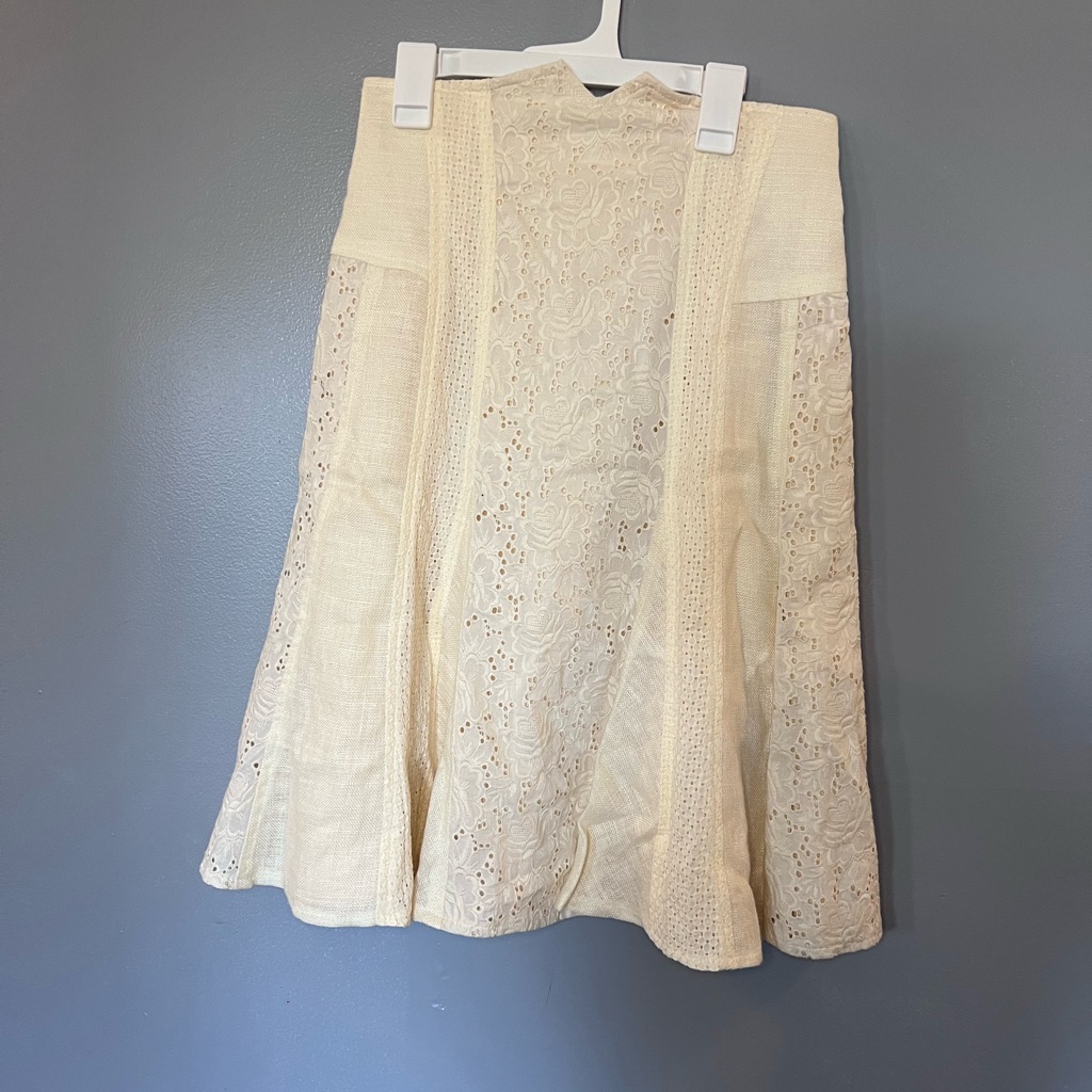 Nanette Lepore Cream Pleated A-Line Skirt For Work